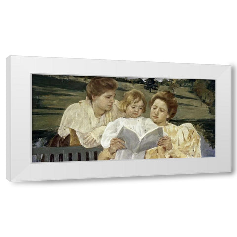 Family Group Reading White Modern Wood Framed Art Print by Cassatt, Mary