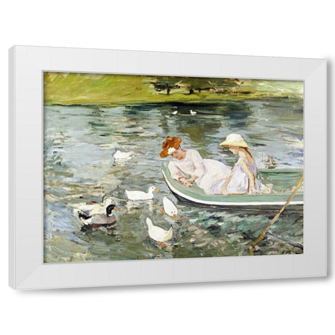 Summertime White Modern Wood Framed Art Print by Cassatt, Mary