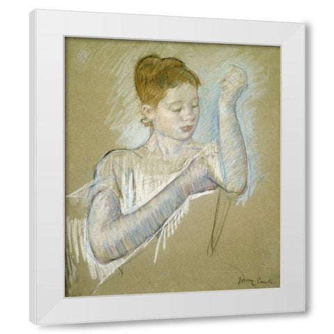 The Long Gloves White Modern Wood Framed Art Print by Cassatt, Mary