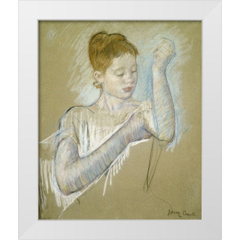 The Long Gloves White Modern Wood Framed Art Print by Cassatt, Mary