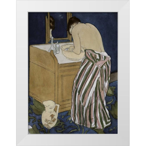 Woman Bathing White Modern Wood Framed Art Print by Cassatt, Mary
