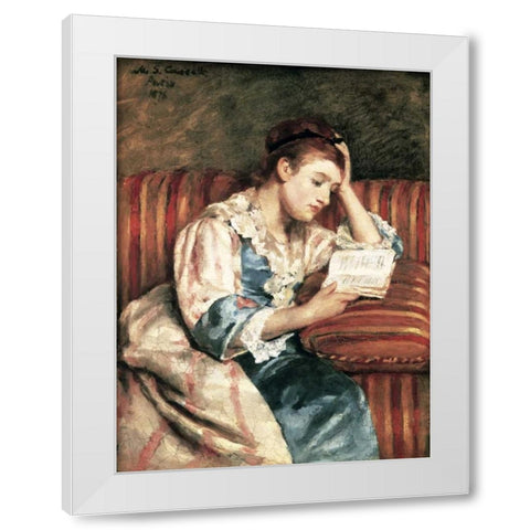 Young Woman Reading White Modern Wood Framed Art Print by Cassatt, Mary