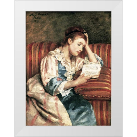 Young Woman Reading White Modern Wood Framed Art Print by Cassatt, Mary