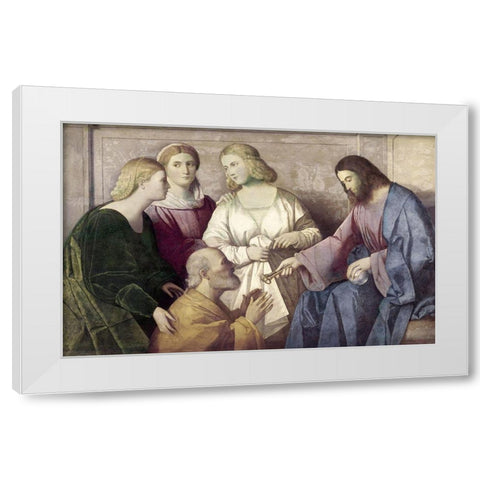 Jesus Gives The Keys To Peter White Modern Wood Framed Art Print by Catena, Vincenzo di Biagio