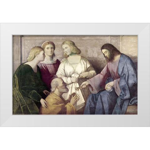 Jesus Gives The Keys To Peter White Modern Wood Framed Art Print by Catena, Vincenzo di Biagio
