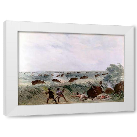 Hunting Buffalo White Modern Wood Framed Art Print by Catlin, George