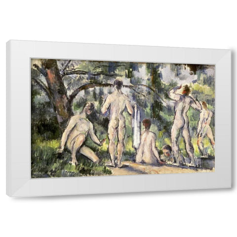 Bathers White Modern Wood Framed Art Print by Cezanne, Paul