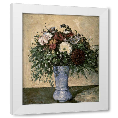 Bouquet In a Blue Vase White Modern Wood Framed Art Print by Cezanne, Paul