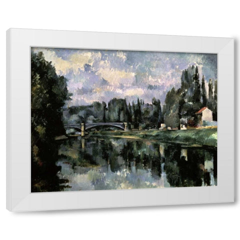 Bridge Over the Marne at Creteil White Modern Wood Framed Art Print by Cezanne, Paul