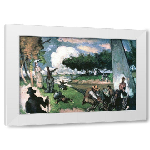 Fisherman: Sunday Afternoon, July White Modern Wood Framed Art Print by Cezanne, Paul