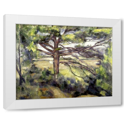 Great Pine and Red Earth White Modern Wood Framed Art Print by Cezanne, Paul