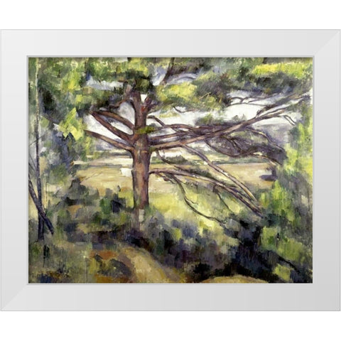 Great Pine and Red Earth White Modern Wood Framed Art Print by Cezanne, Paul