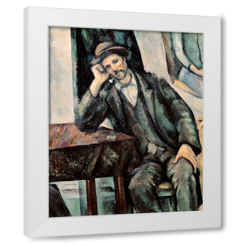 Man Smoking a Pipe White Modern Wood Framed Art Print by Cezanne, Paul