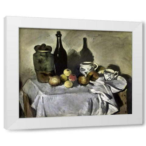 Still Life with Table Utensils White Modern Wood Framed Art Print by Cezanne, Paul