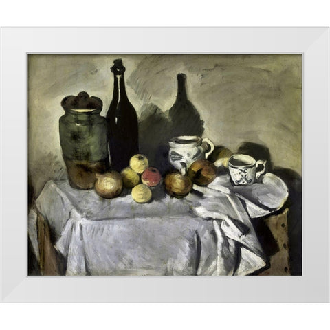 Still Life with Table Utensils White Modern Wood Framed Art Print by Cezanne, Paul