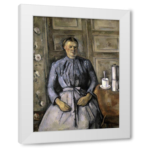 Woman at The Cafeteria White Modern Wood Framed Art Print by Cezanne, Paul