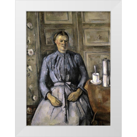 Woman at The Cafeteria White Modern Wood Framed Art Print by Cezanne, Paul