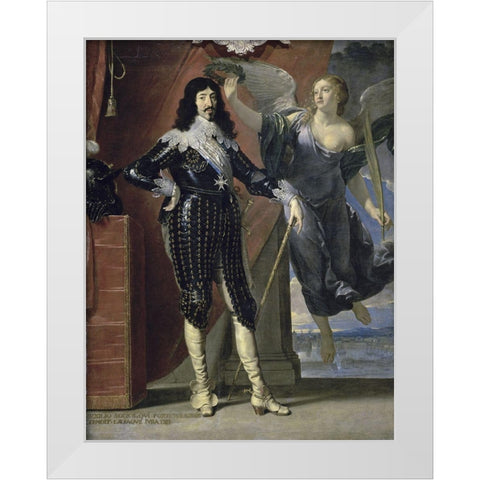 Louis Xiii Crowned By Victory White Modern Wood Framed Art Print by Champaigne, Philippe de