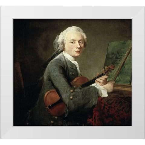 Young Man With a Violin White Modern Wood Framed Art Print by Chardin, Jean-Baptiste-SimÃ©on