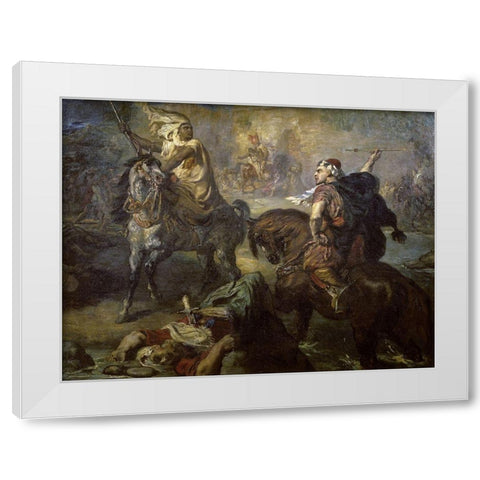 Arab Chiefs Challenging To Combat Under a City Ramparts White Modern Wood Framed Art Print by Chasseriau, Theodore
