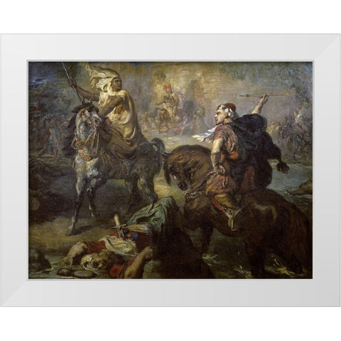 Arab Chiefs Challenging To Combat Under a City Ramparts White Modern Wood Framed Art Print by Chasseriau, Theodore