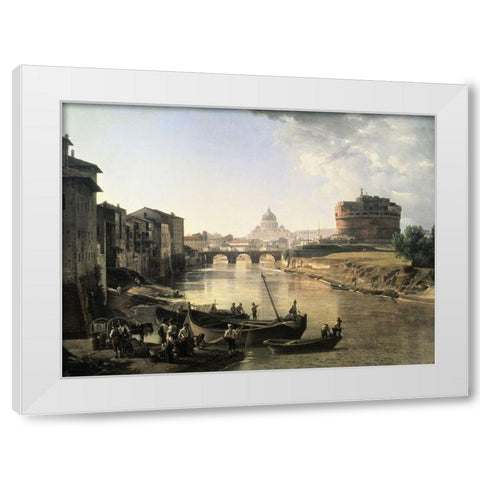 Rome, Castel San Angelo White Modern Wood Framed Art Print by Chedrin, Silvestre