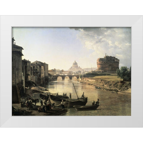 Rome, Castel San Angelo White Modern Wood Framed Art Print by Chedrin, Silvestre
