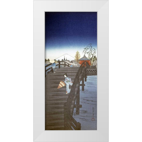 Japanese Print - Yedo River In Tokyo White Modern Wood Framed Art Print by Chowka