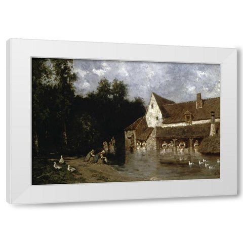 Washerwomen White Modern Wood Framed Art Print by Cicerie, E.