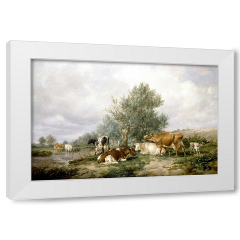 In Canterbury Meadows White Modern Wood Framed Art Print by Cooper, Thomas Sidney