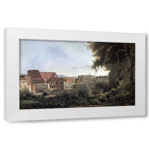 Colosseum Seen Through The Farnese Gardens White Modern Wood Framed Art Print by Corot, Jean-Baptiste-Camille