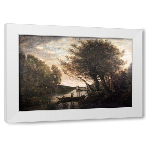 Rowing To Shore White Modern Wood Framed Art Print by Corot, Jean-Baptiste-Camille