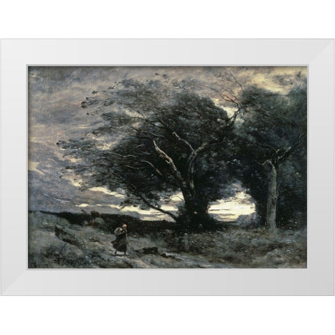Wind White Modern Wood Framed Art Print by Corot, Jean-Baptiste-Camille
