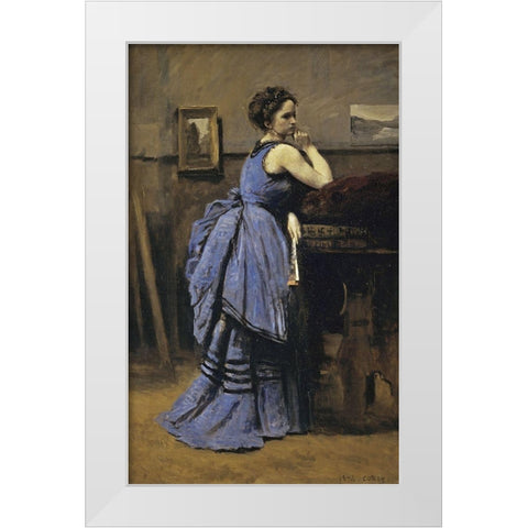 Woman In Blue White Modern Wood Framed Art Print by Corot, Jean-Baptiste-Camille