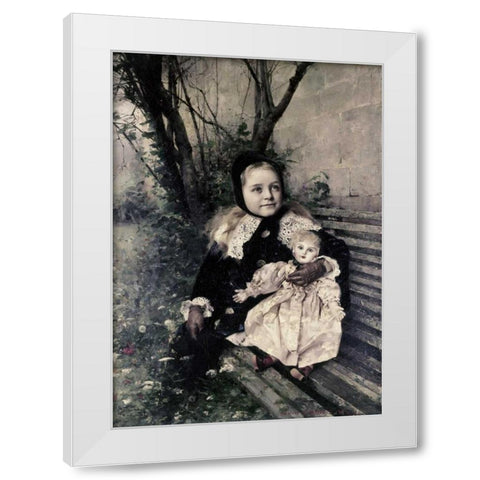 Her Favorite Doll White Modern Wood Framed Art Print by Courtois, Gustave Claude E.