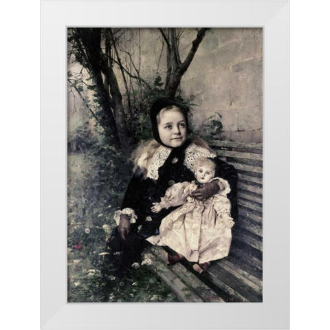 Her Favorite Doll White Modern Wood Framed Art Print by Courtois, Gustave Claude E.