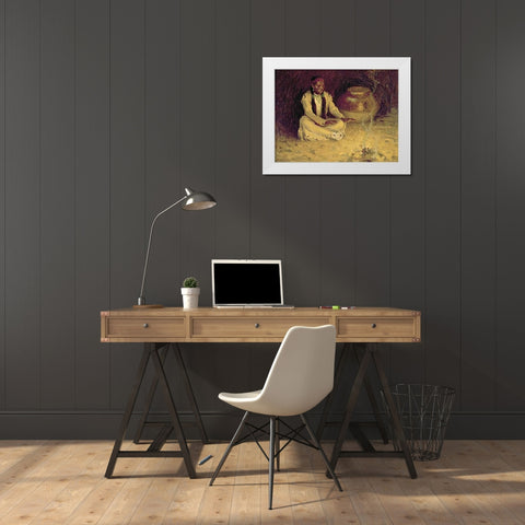 Fireside White Modern Wood Framed Art Print by Couse, Eanger Irving