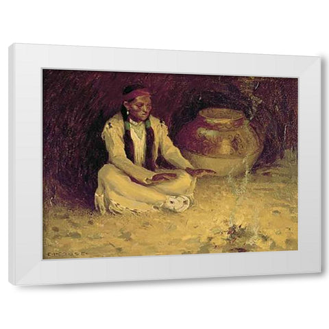 Fireside White Modern Wood Framed Art Print by Couse, Eanger Irving
