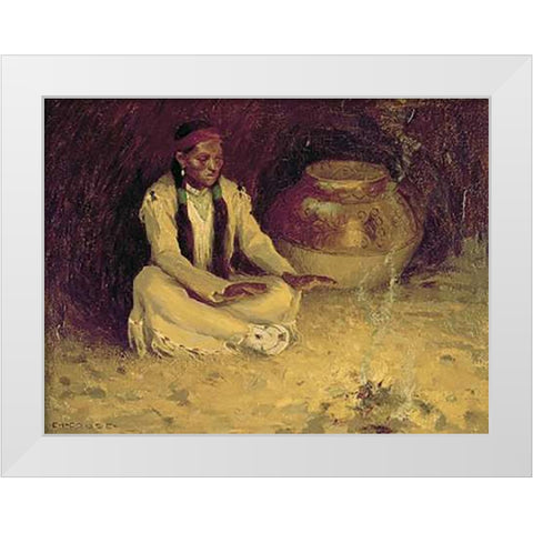 Fireside White Modern Wood Framed Art Print by Couse, Eanger Irving