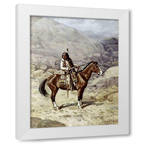 Indian On Horseback White Modern Wood Framed Art Print by Craig, Charles