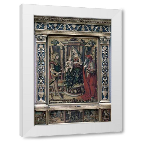 Madonna and Child With St. Jerome and St. Sebastian White Modern Wood Framed Art Print by Crivelli, Carlo