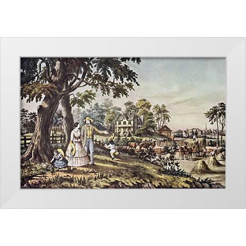 American Country Life: Summer Evening White Modern Wood Framed Art Print by Ives, Currier and