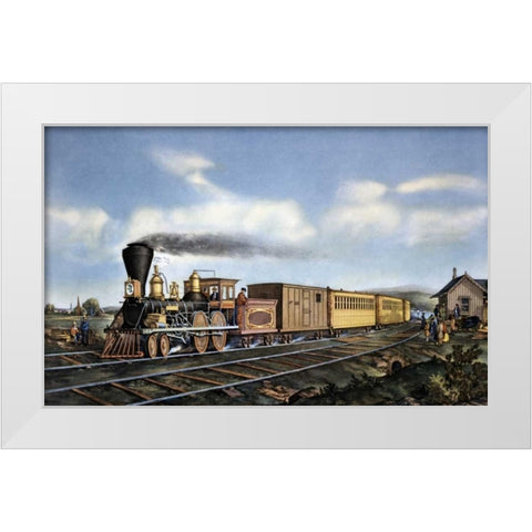 American Express Train White Modern Wood Framed Art Print by Currier and Ives