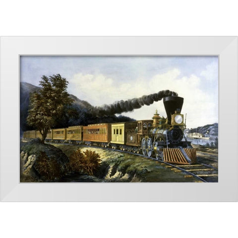 American Express Train White Modern Wood Framed Art Print by Currier and Ives
