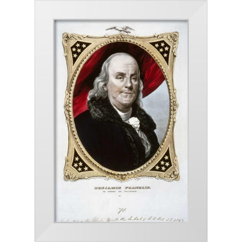 Benjamin Franklin White Modern Wood Framed Art Print by Currier and Ives