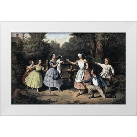 Blind Mans Buff White Modern Wood Framed Art Print by Currier and Ives