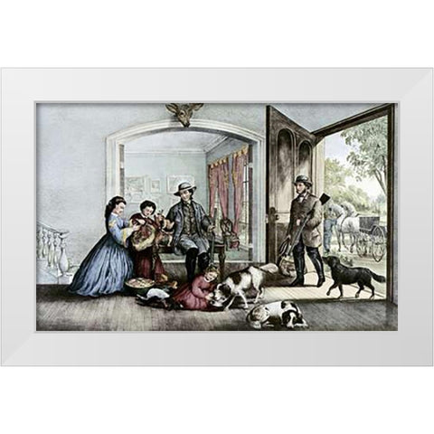 Home From The Woods White Modern Wood Framed Art Print by Ives, Currier and