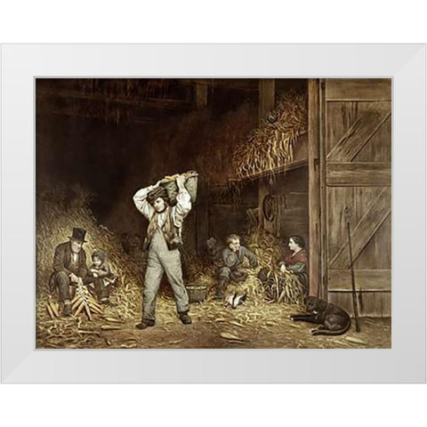 Husking Corn White Modern Wood Framed Art Print by Ives, Currier and