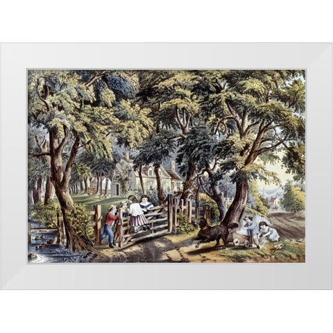 Old Farm Gate White Modern Wood Framed Art Print by Currier and Ives