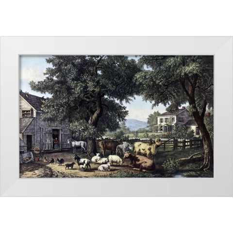 Old Homestead White Modern Wood Framed Art Print by Currier and Ives
